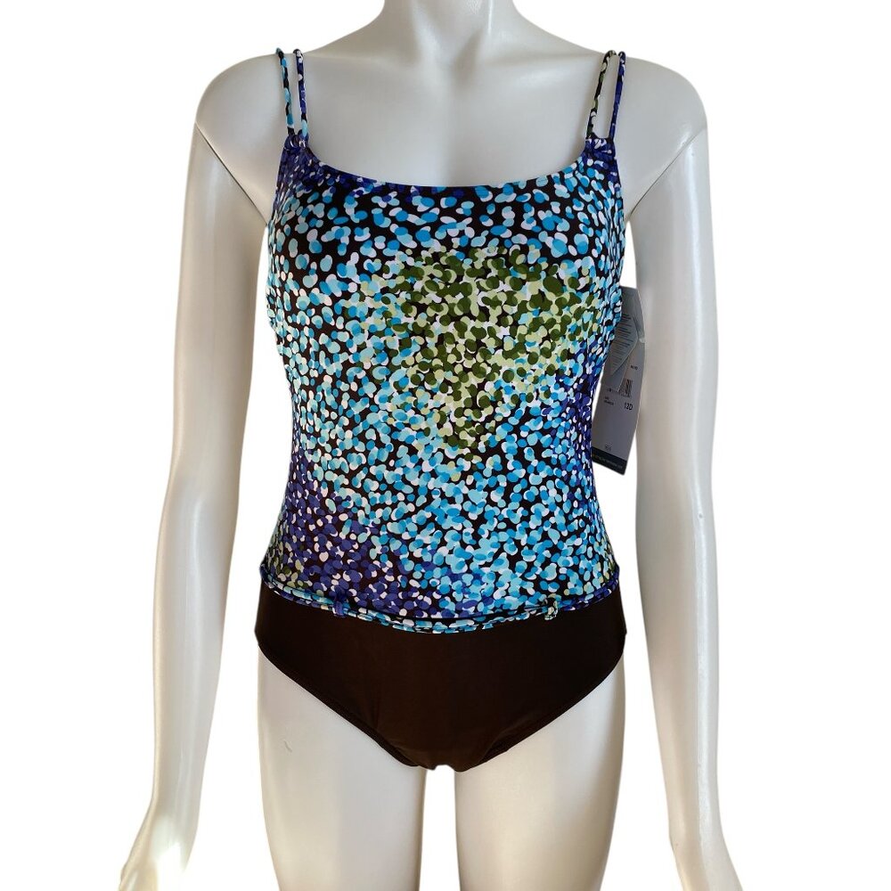 Christina women's size 12D blue and black one piece bust enhancer swimsuit NWT